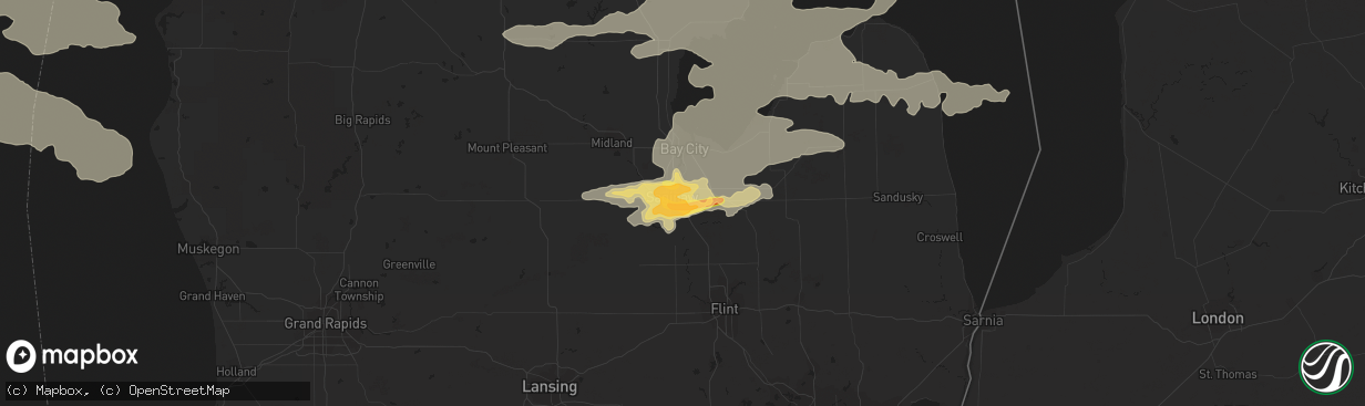 Hail map in Saginaw, MI on August 2, 2015