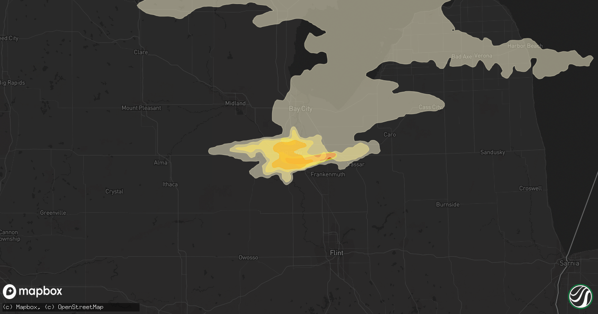 Hail map in Saginaw, MI on August 2, 2015