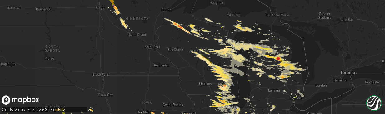 Hail map in Wisconsin on August 2, 2015