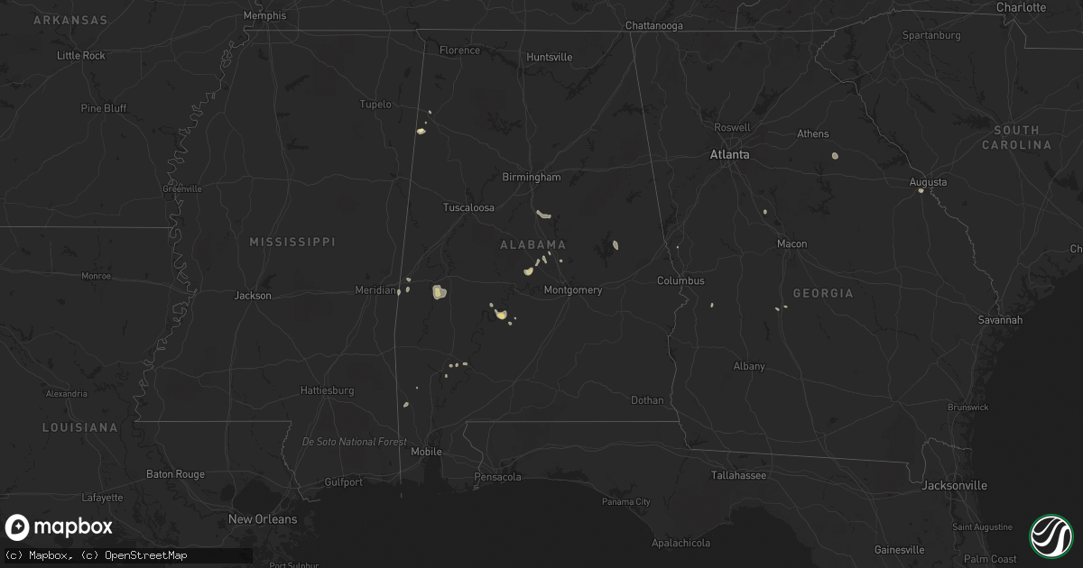 Hail map in Alabama on August 2, 2016