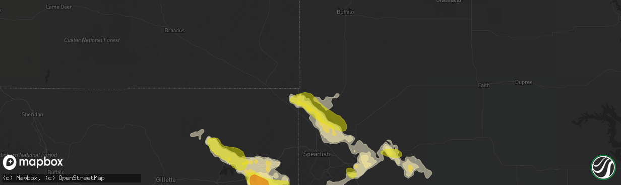 Hail map in Belle Fourche, SD on August 2, 2016