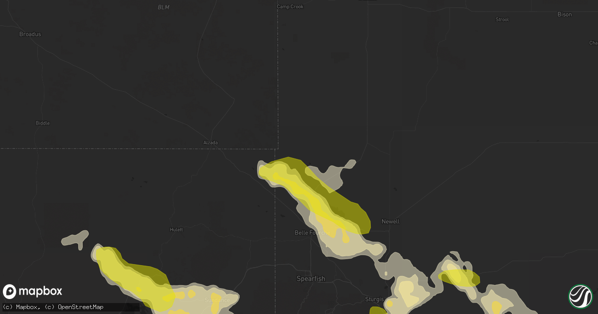 Hail map in Belle Fourche, SD on August 2, 2016