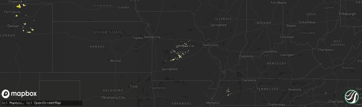 Hail map in Missouri on August 2, 2016