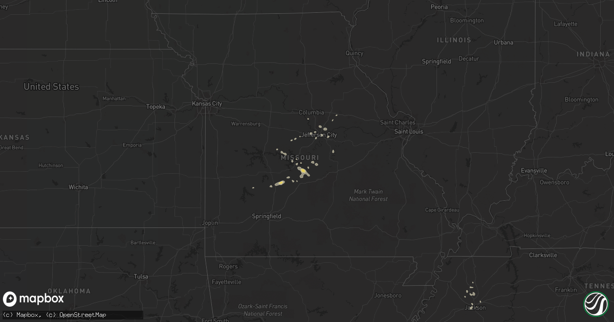 Hail map in Missouri on August 2, 2016