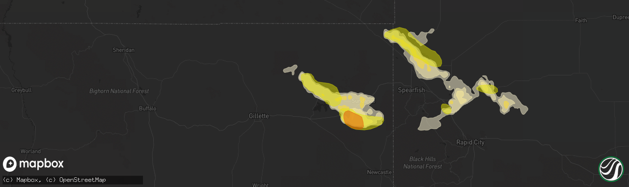 Hail map in Moorcroft, WY on August 2, 2016