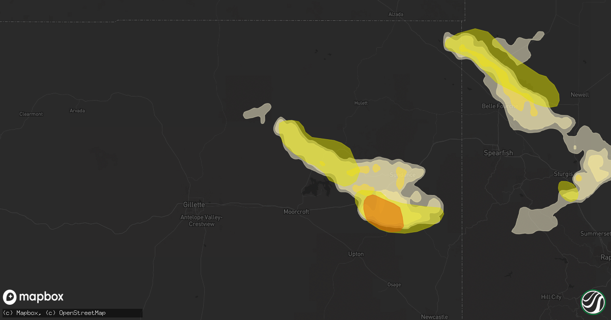Hail map in Moorcroft, WY on August 2, 2016