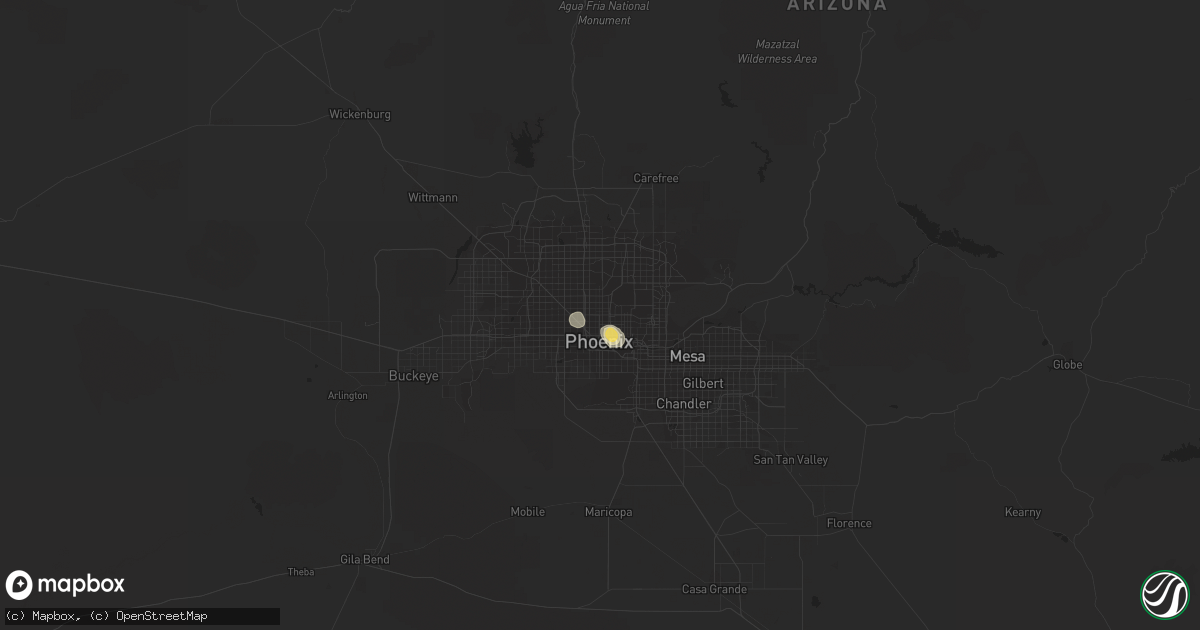 Hail map in Phoenix, AZ on August 2, 2016