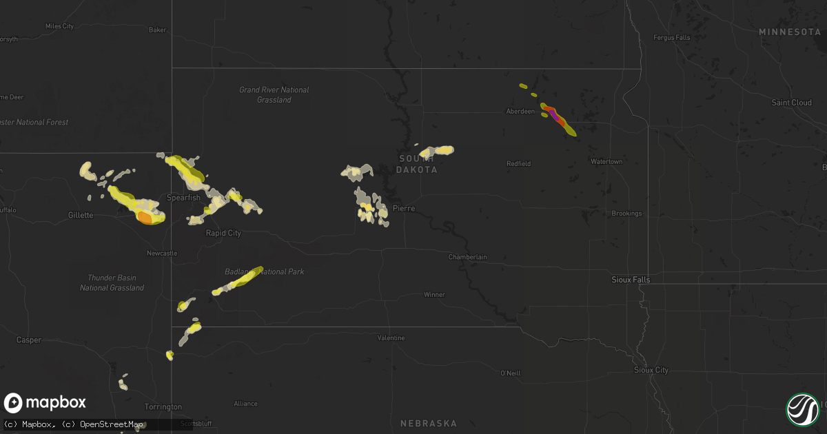 Hail map in South Dakota on August 2, 2016