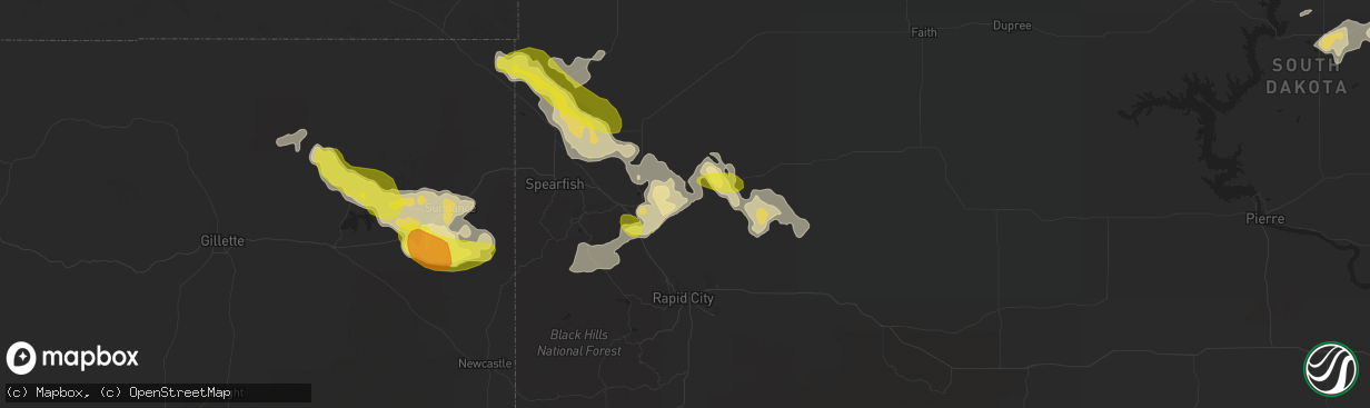 Hail map in Sturgis, SD on August 2, 2016