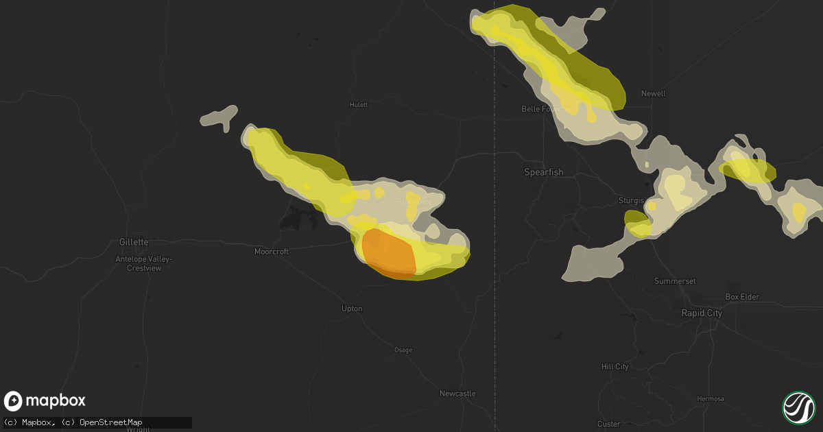 Hail map in Sundance, WY on August 2, 2016