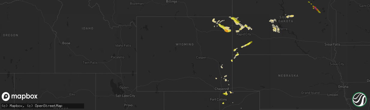 Hail map in Wyoming on August 2, 2016