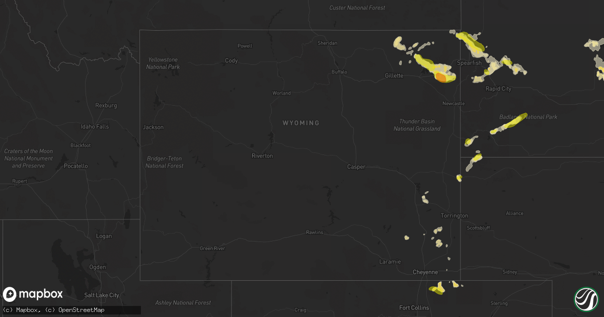Hail map in Wyoming on August 2, 2016