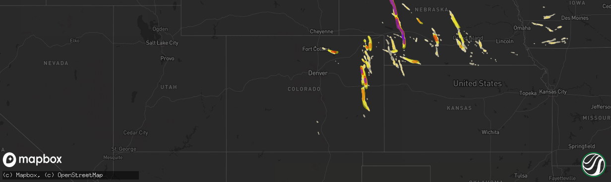 Hail map in Colorado on August 2, 2017