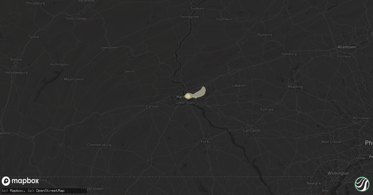 Hail map in Harrisburg, PA on August 2, 2017