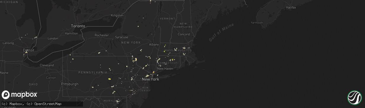 Hail map in Massachusetts on August 2, 2017