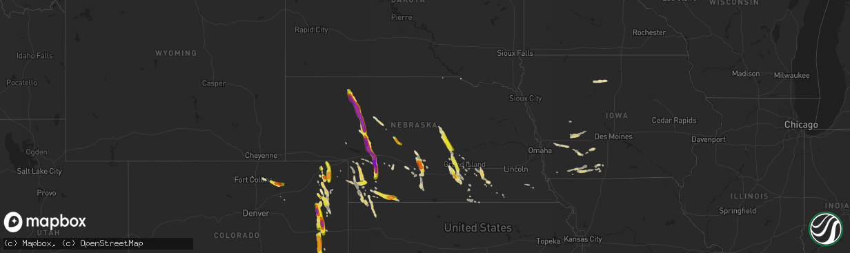 Hail map in Nebraska on August 2, 2017