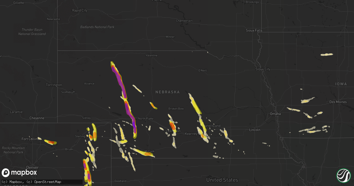 Hail map in Nebraska on August 2, 2017