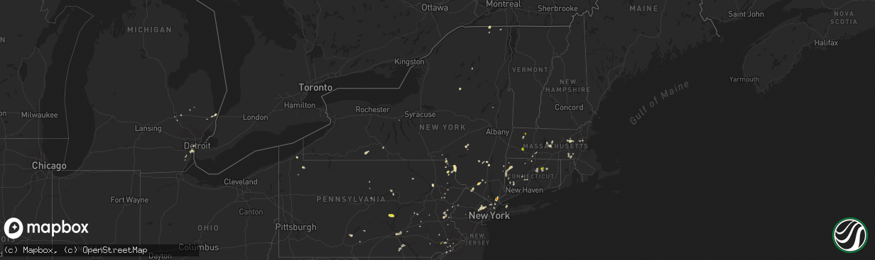 Hail map in New York on August 2, 2017