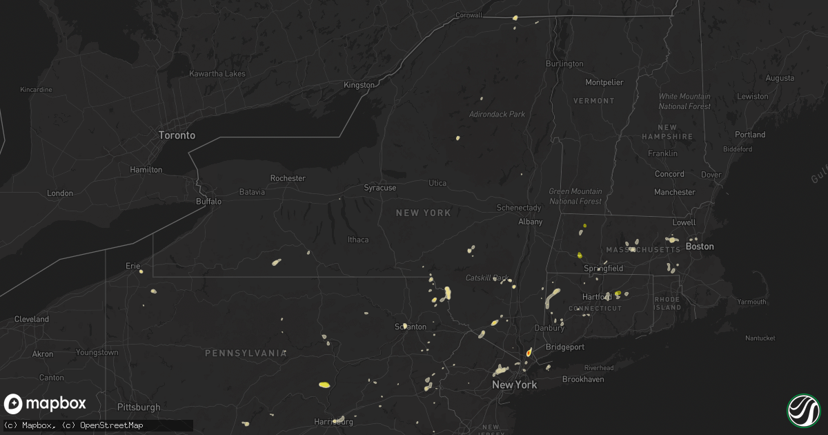 Hail map in New York on August 2, 2017