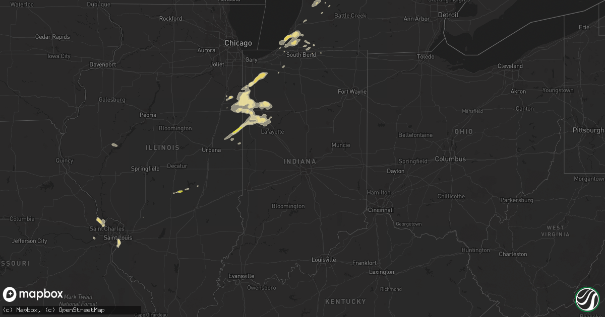 Hail map in Indiana on August 2, 2018