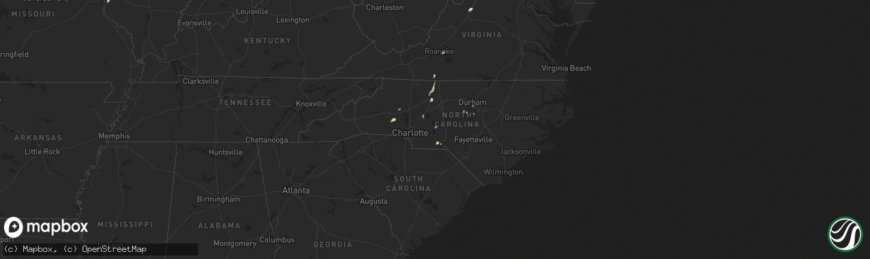 Hail map in North Carolina on August 2, 2018