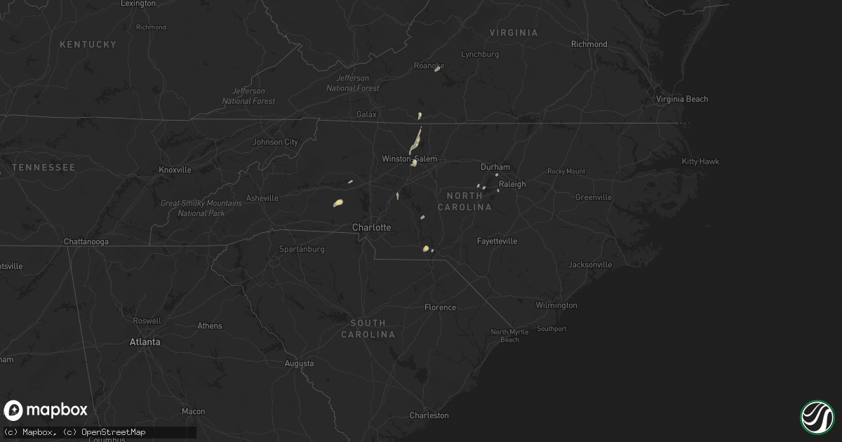 Hail map in North Carolina on August 2, 2018