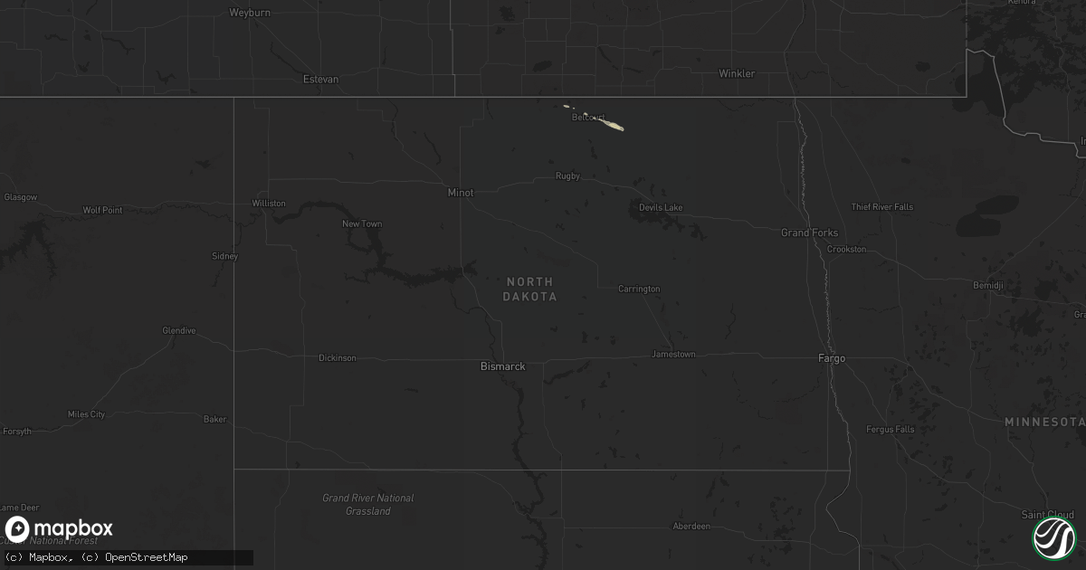 Hail map in North Dakota on August 2, 2018