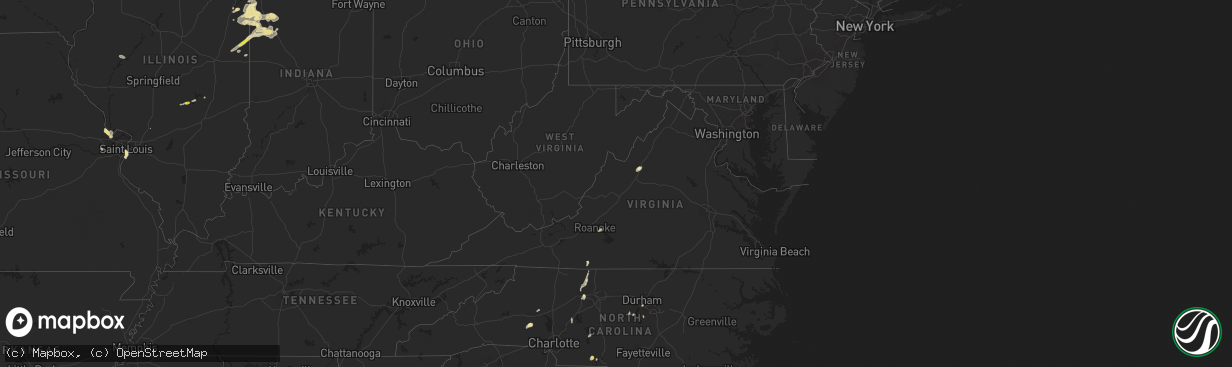 Hail map in Virginia on August 2, 2018