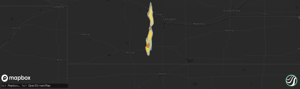 Hail map in Cambridge, NE on August 2, 2019