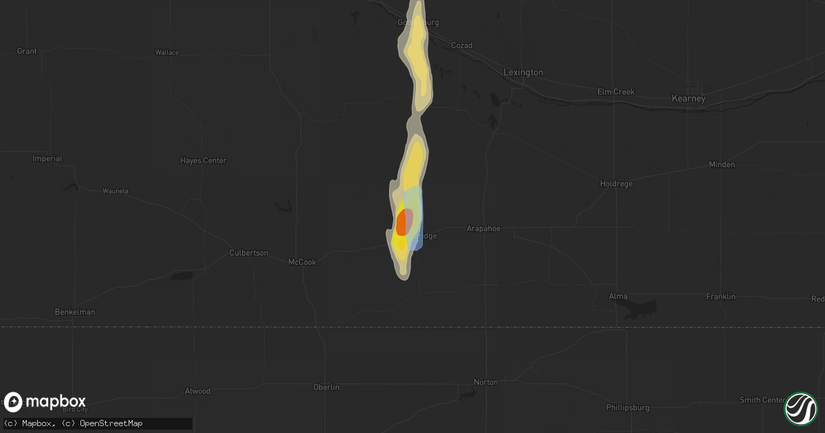 Hail map in Cambridge, NE on August 2, 2019