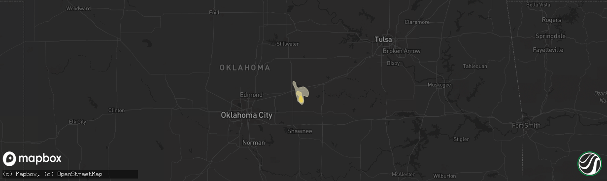 Hail map in Chandler, OK on August 2, 2019