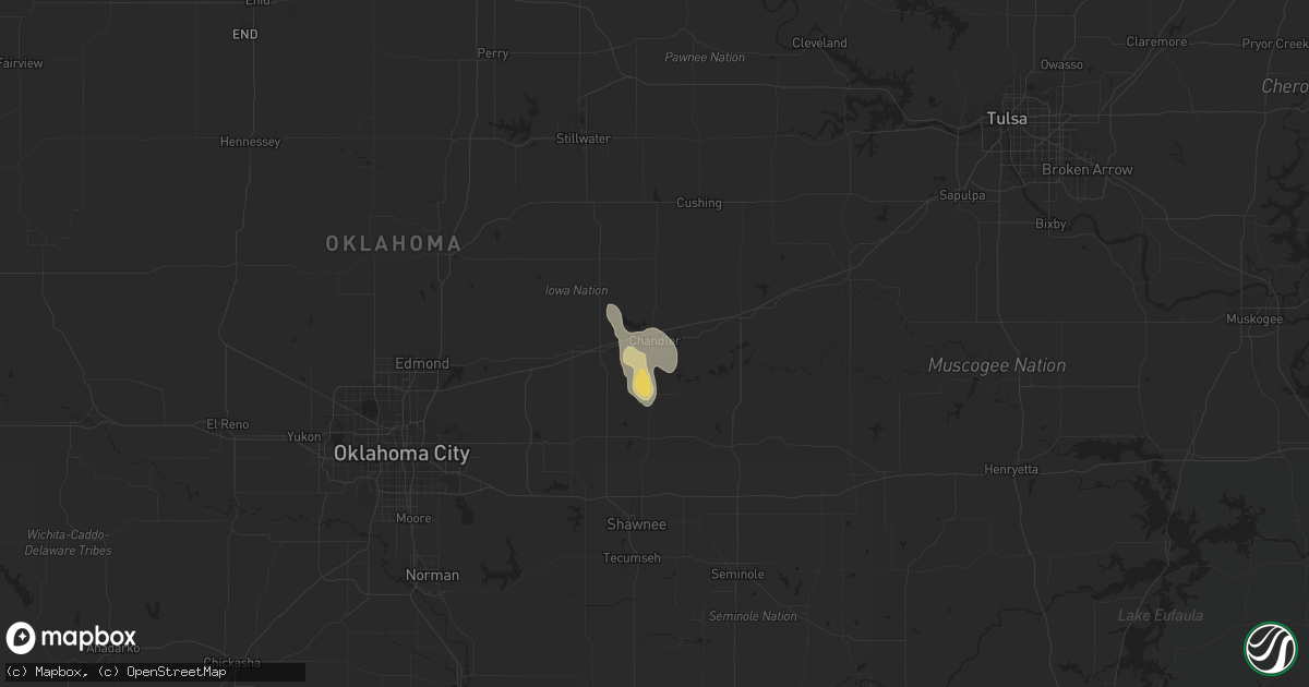 Hail map in Chandler, OK on August 2, 2019