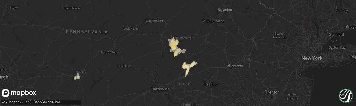 Hail map in Coal Township, PA on August 2, 2019