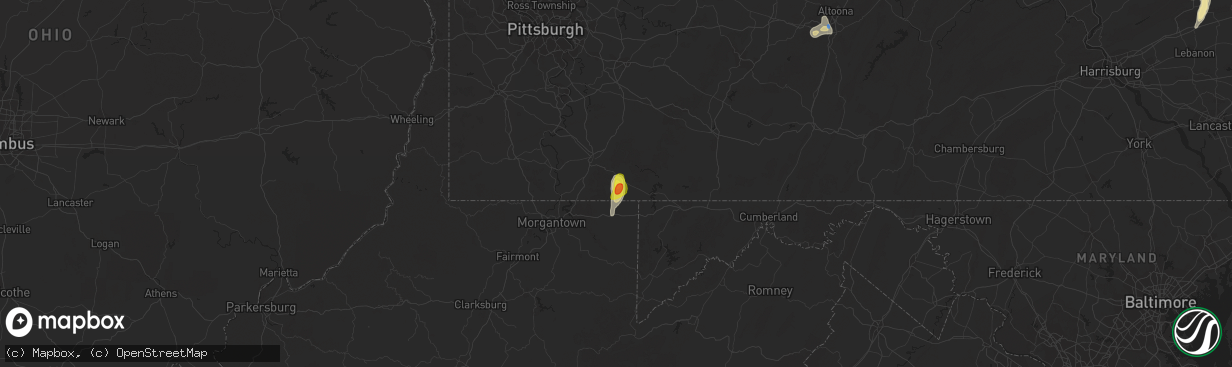 Hail map in Farmington, PA on August 2, 2019