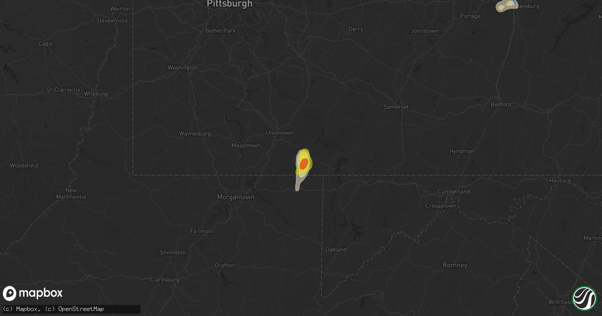 Hail map in Farmington, PA on August 2, 2019