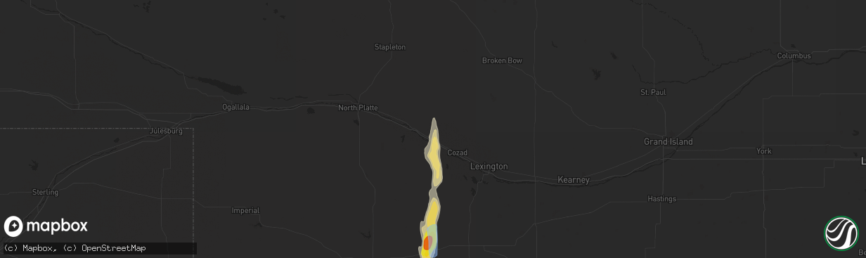 Hail map in Gothenburg, NE on August 2, 2019