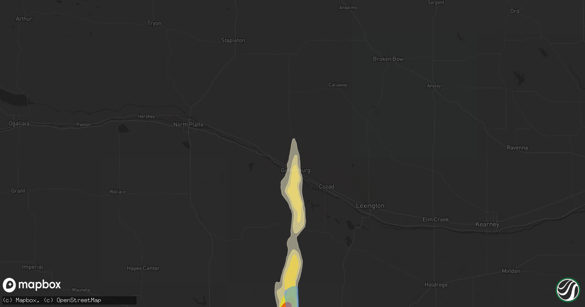 Hail map in Gothenburg, NE on August 2, 2019