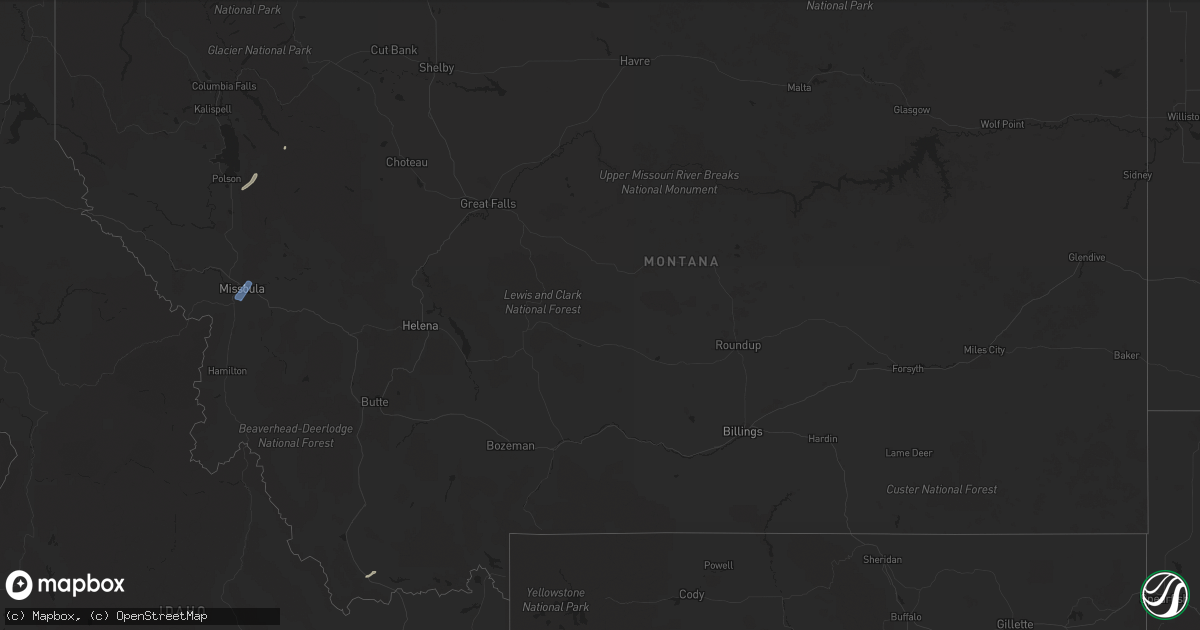 Hail map in Montana on August 2, 2019