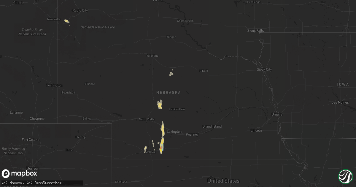 Hail map in Nebraska on August 2, 2019