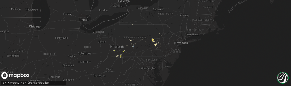 Hail map in Pennsylvania on August 2, 2019