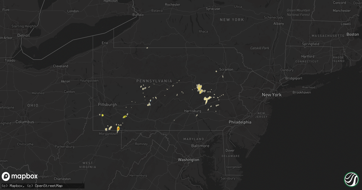 Hail map in Pennsylvania on August 2, 2019