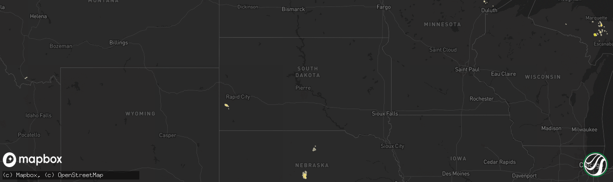 Hail map in South Dakota on August 2, 2019