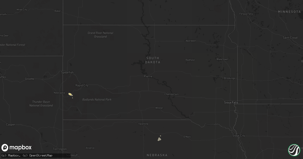 Hail map in South Dakota on August 2, 2019