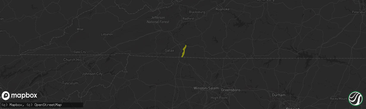 Hail map in Cana, VA on August 2, 2020