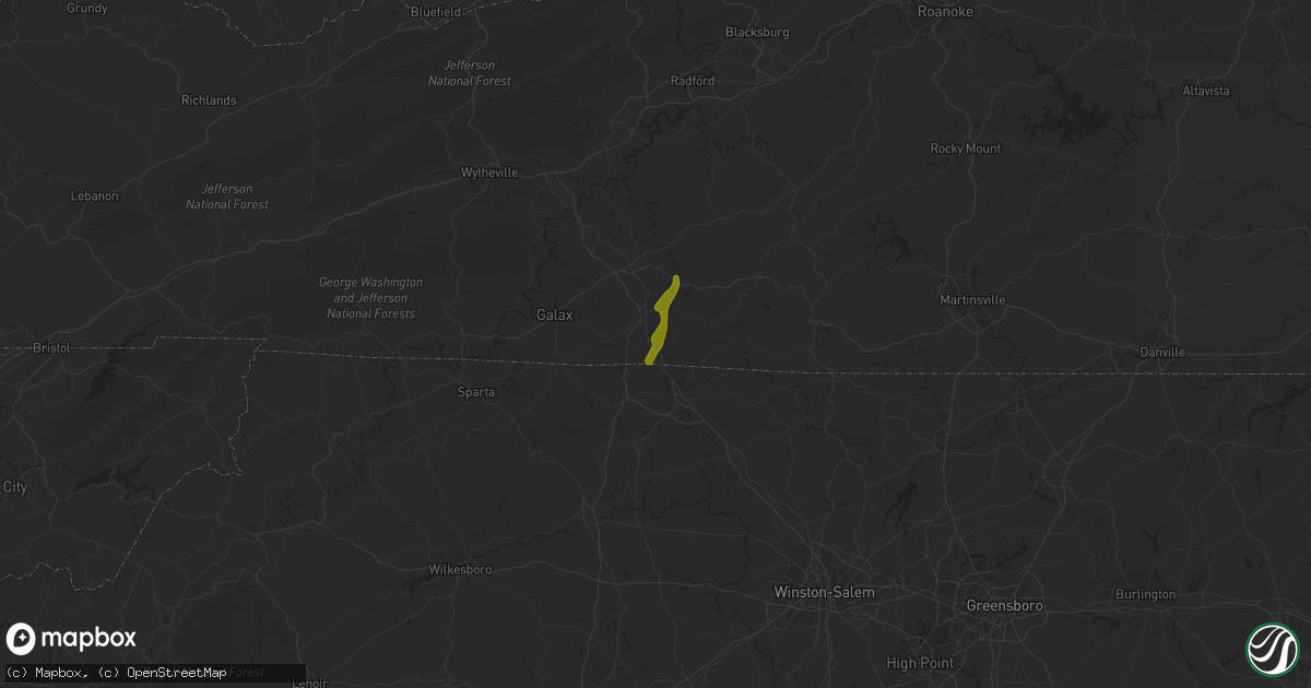 Hail map in Cana, VA on August 2, 2020