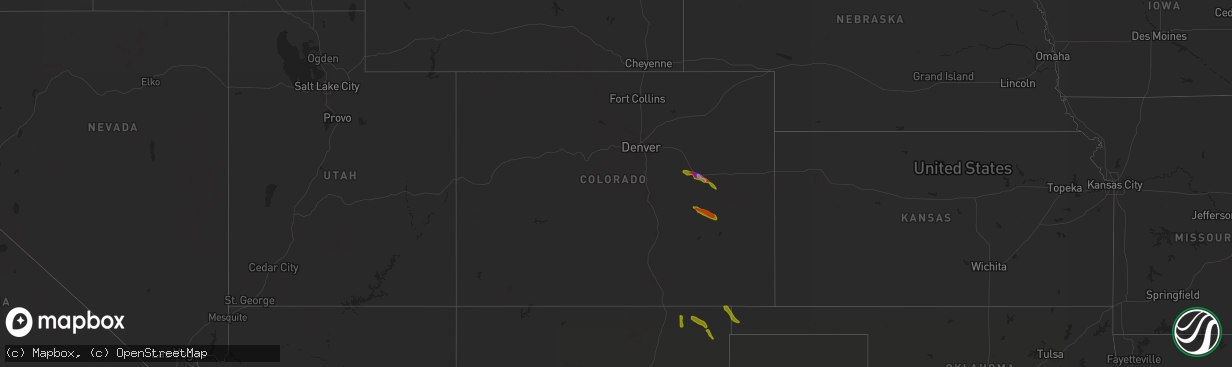 Hail map in Colorado on August 2, 2020