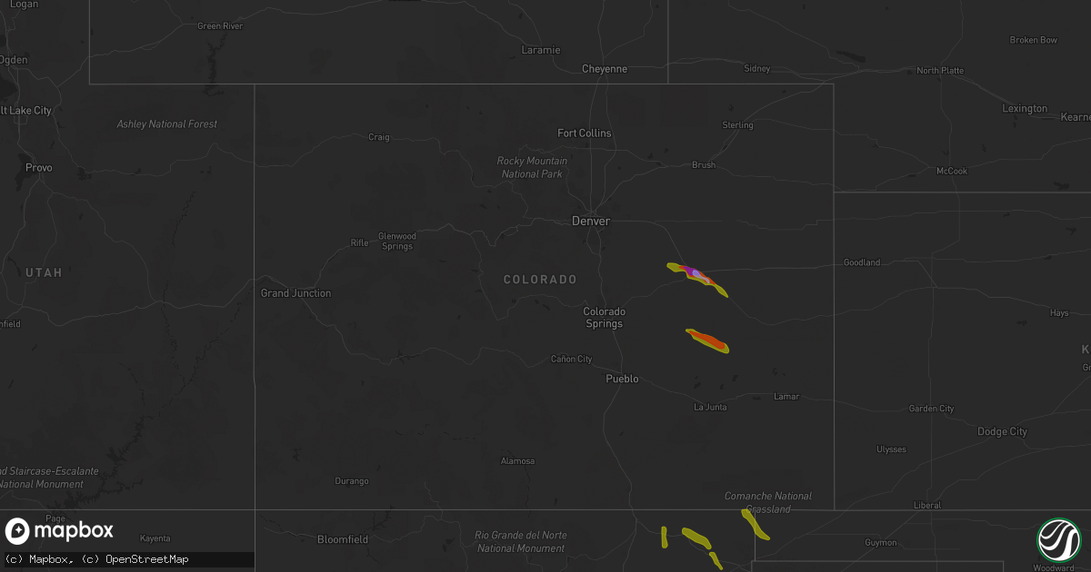 Hail map in Colorado on August 2, 2020
