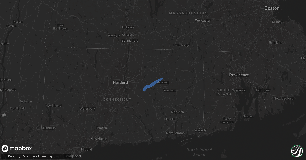 Hail map in Coventry, CT on August 2, 2020