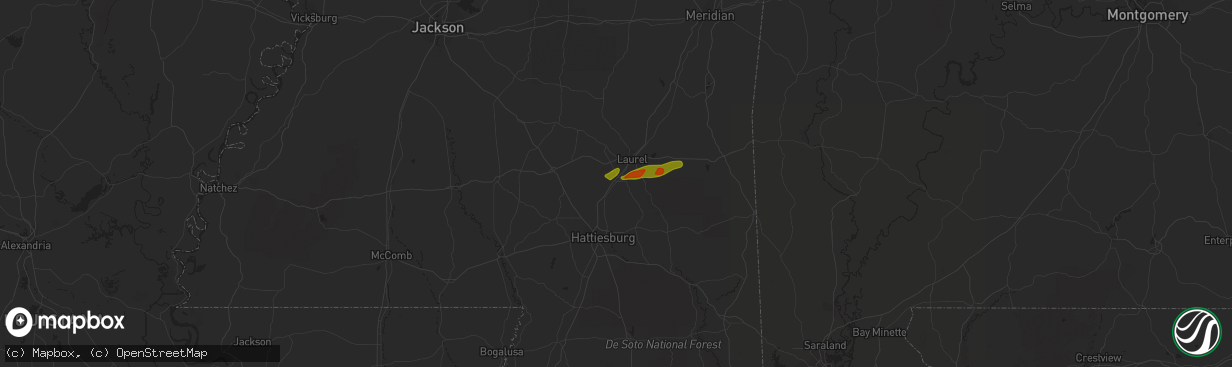 Hail map in Ellisville, MS on August 2, 2020