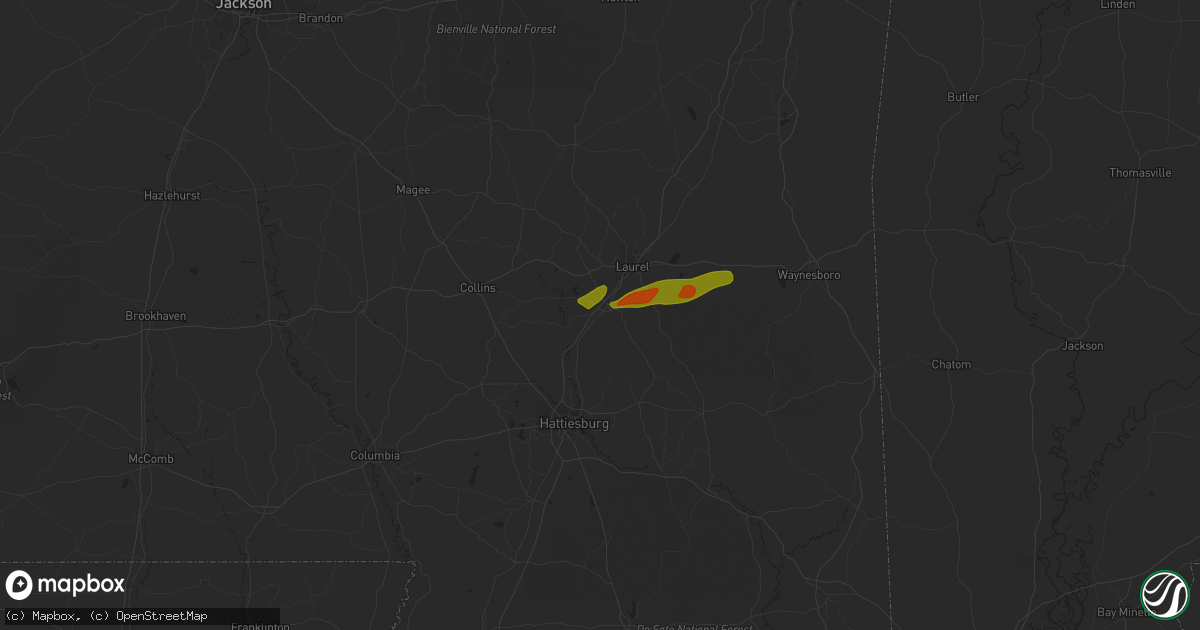 Hail map in Ellisville, MS on August 2, 2020